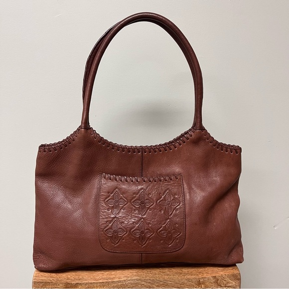 Anthropologie Isabella Bird Brown Leather Bag w/ Tooled Leather Front Pocket - Picture 8 of 10